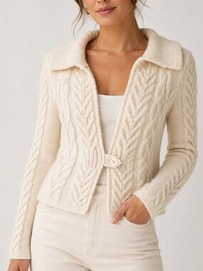 Max Studio 100% Cashmere Cable Knit Cardigan Sweater XS